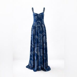 Gilli Blue Abstract Maxi Dress 2X | Coastal Clean Girl Open Back Summer Dress